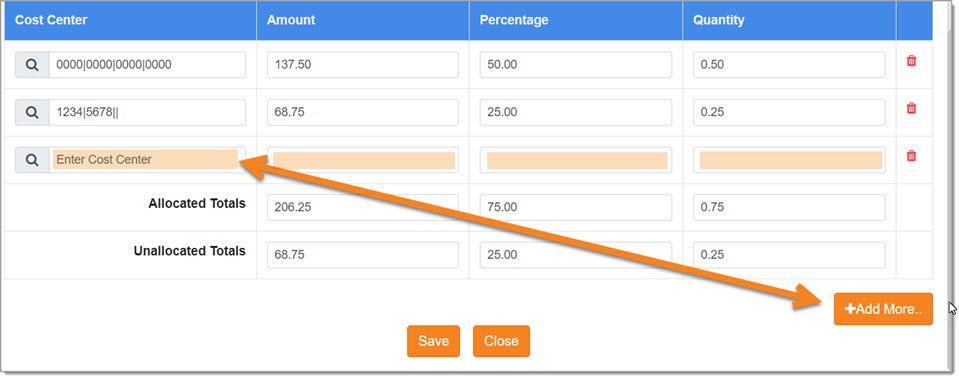 Add More Cost Center Lines